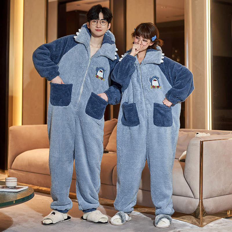 Shark Frenzy Hoodie One Piece - Adult Hooded Footed Pajamas