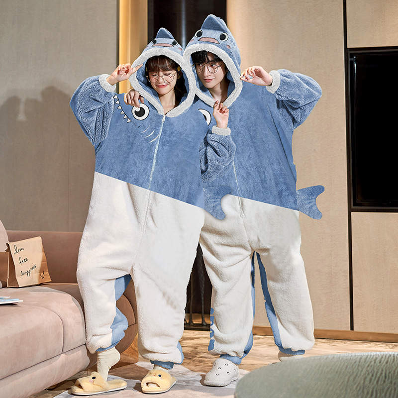 Shark Onesie Blue Shark Couples One Piece Pajamas sharkonesie