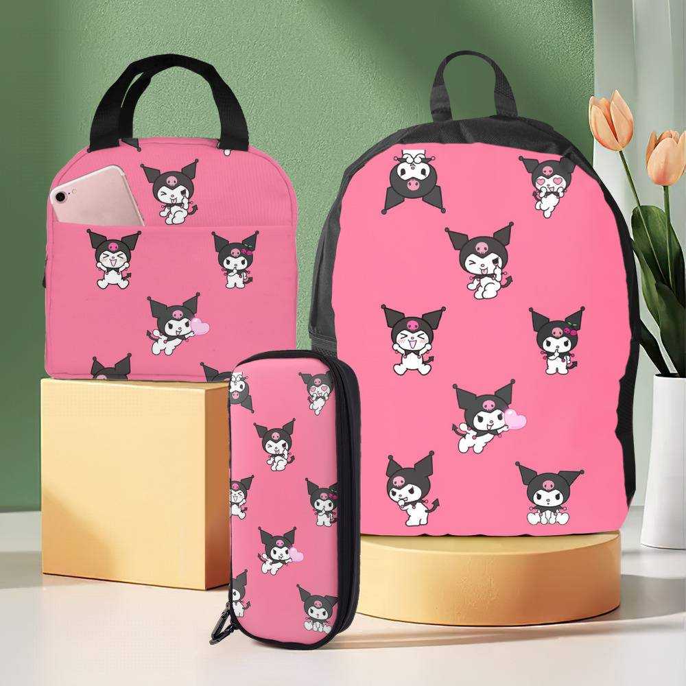 Kuromi Backpack with Lunch Box and with Pencil Box