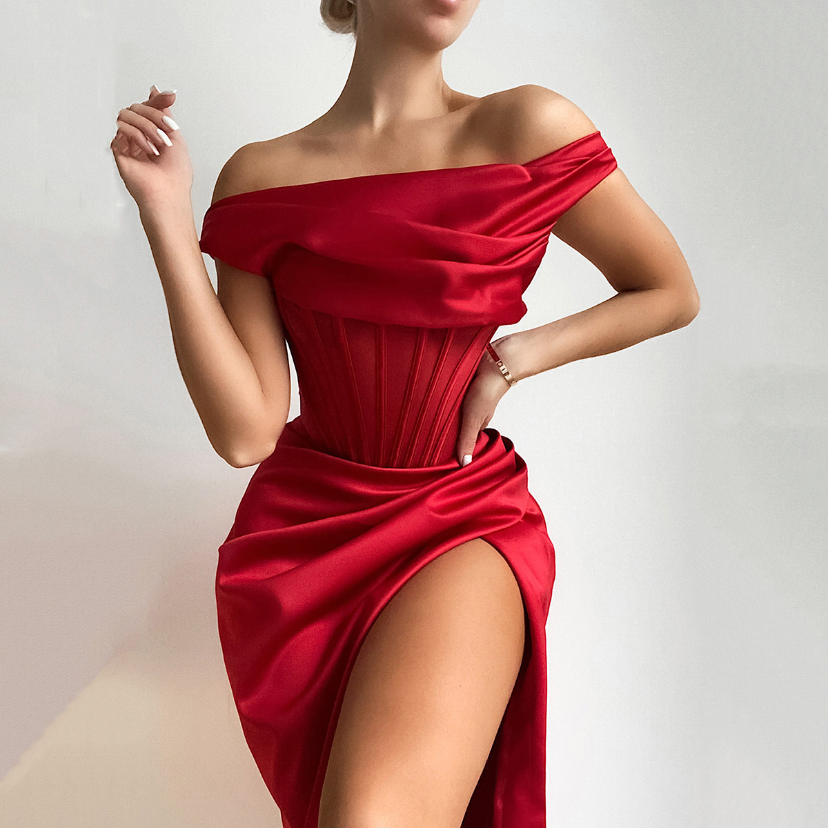 Sultry Red Satin and Lace Slip Dress with Garter Belt Midjourney Promp –  Socialdraft