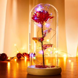 Rote Rose in Glaskuppel mit LED-Leuchten Stimmungsbeleuchtung