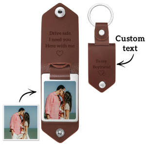 Drive Safe Personalisierter Schlüsselanhänger aus Leder mit Foto, Text, Jubiläum für meinen Freund