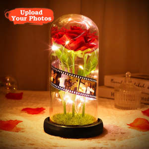 Benutzerdefinierte Kamerarolle mit Rose LED-Lampe Blumen-Fotoalbum mit Film Black Base – Geschenk für Sie