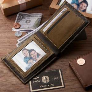Herren-Geldbörse mit Fotogravur RFID-blockierende Geldbörse Braun
