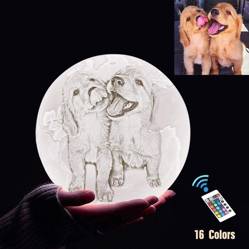 Personalisierte 3D Druck Foto&Gravierte Erde Lampe - Für Haustier Liebhaber - Fernbedienung 16 Farben(10cm-20cm) - meinefotohandyhuelle