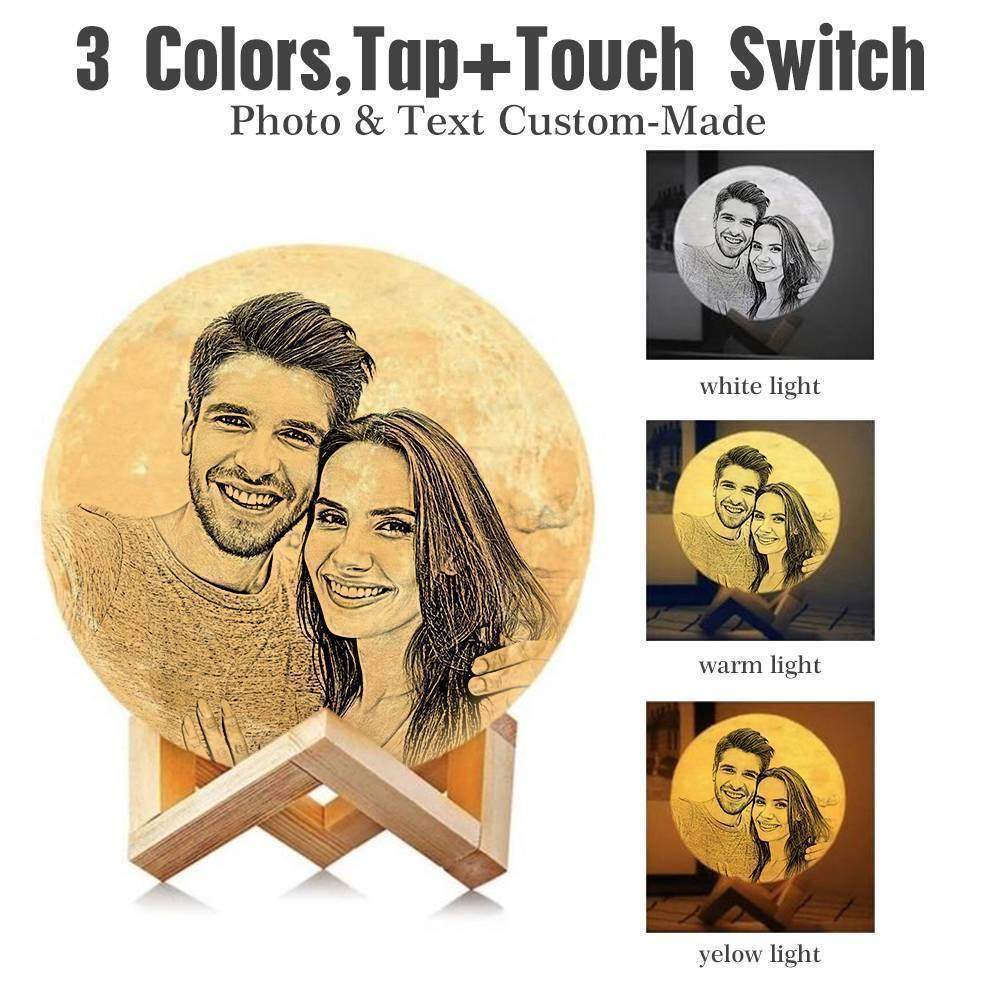 Personalisierte 3D Druck Foto&Gravierte Mondlampe - Für Valentinstag - Tippen Auf 3 Farben(10cm-20cm) - meinefotohandyhuelle
