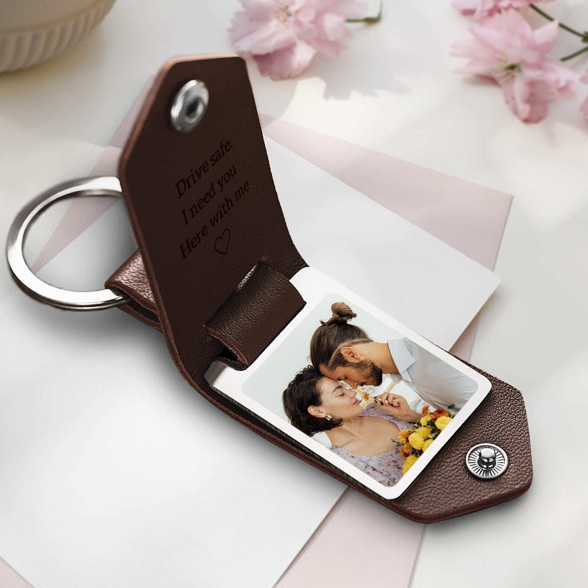 Drive Safe Keychain To My Soulmate Custom Leather Photo Text Keychain Mit Graviertem Text - 
