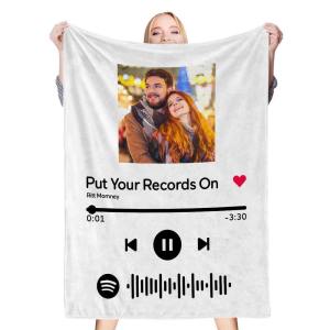 Benutzerdefinierte Spotify Code Musik Decke Personalisierte Foto Fleece Decken Weiß