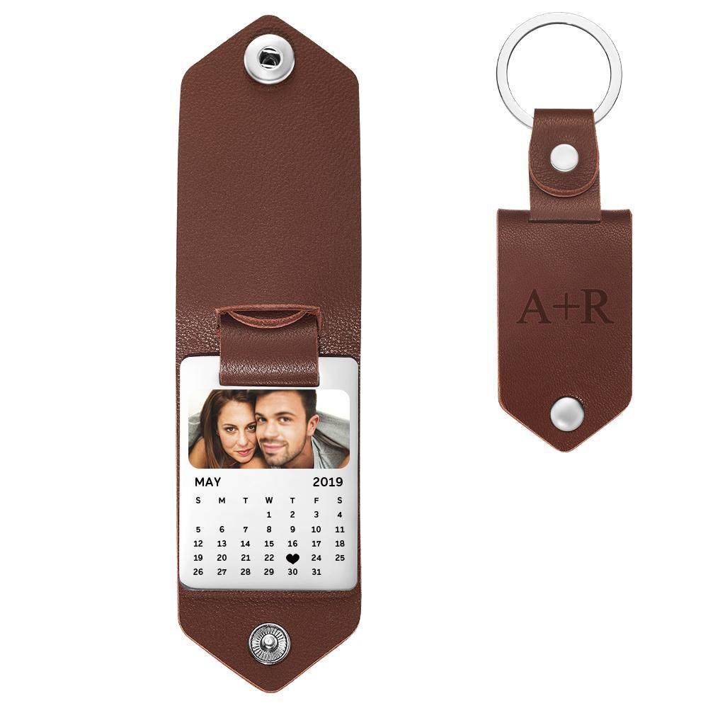 Leder-foto-schlüsselanhänger, Individuelles Freundgeschenk, Jahrestagsgeschenk, Individueller Bild-schlüsselanhänger Mit Eingraviertem Text - 