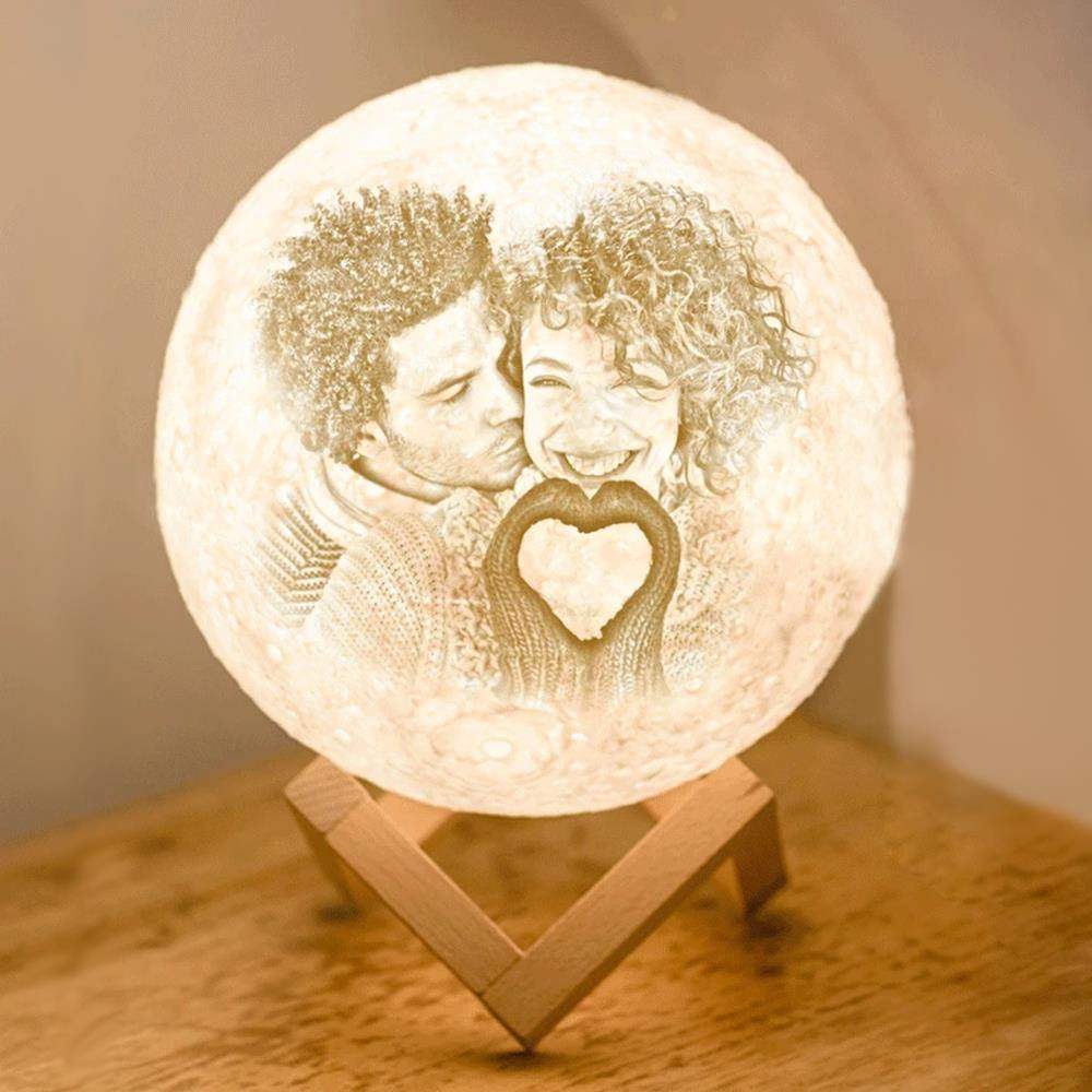 Personalisierte 3D Druck Foto&Gravierte Mondlampe - Für Valentinstag - 2 Farben Berühren(10cm-20cm) - meinefotohandyhuelle