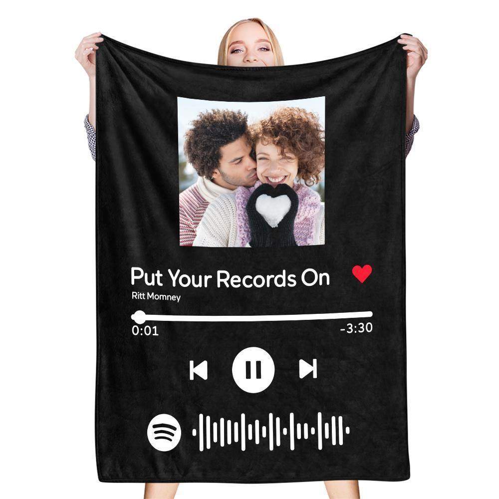 Benutzerdefinierte Spotify Code Musik Decke Personalisierte Foto Fleece Decken Schwarz - meinefotohandyhuelle