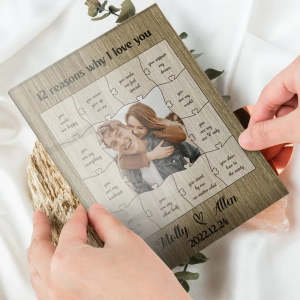 12 Gründe, warum ich dich liebe mit Acrylfoto, Holzkiste und Puzzle, personalisiertem Valentinstagsgeschenk oder romantischem Jahrestagsgeschenk für den Freund
