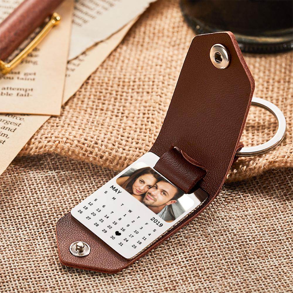 Leder-foto-schlüsselanhänger, Individuelles Freundgeschenk, Jahrestagsgeschenk, Individueller Bild-schlüsselanhänger Mit Eingraviertem Text - 
