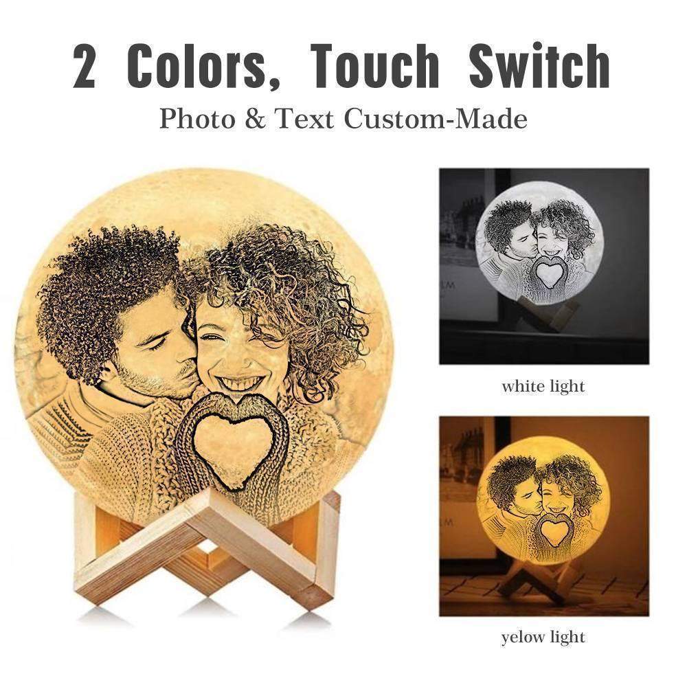 Personalisierte 3D Druck Foto&Gravierte Mondlampe - Für Valentinstag - Tippen Auf 3 Farben(10cm-20cm) - meinefotohandyhuelle