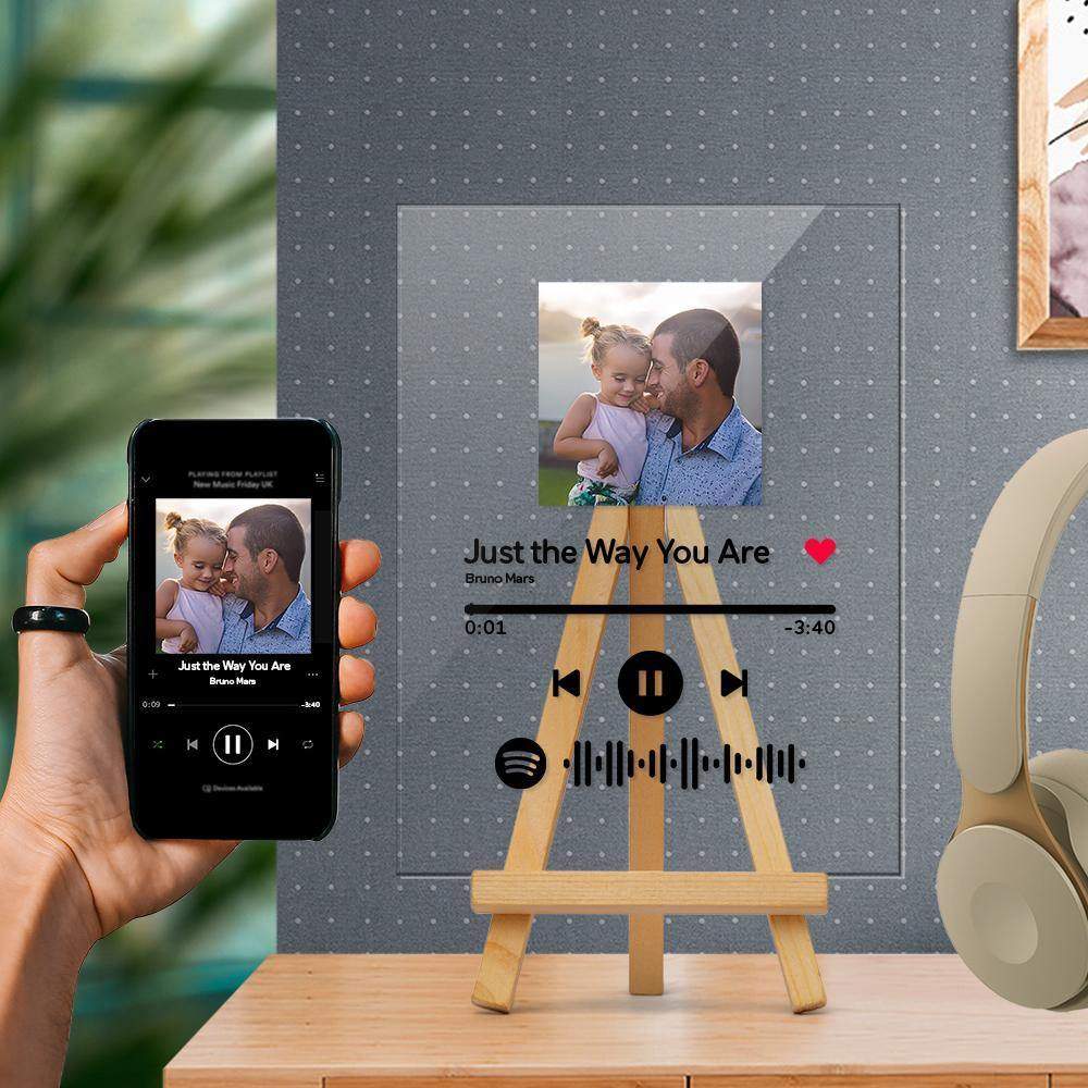 Spotify Glass - Benutzerdefinierte Spotify Code-Musiktafel mit Holzständer - meinefotohandyhuelle