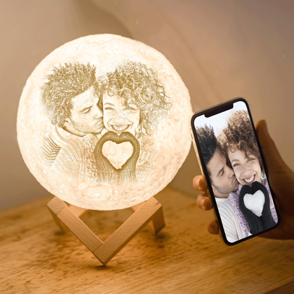 Personalisierte 3D Druck Foto&Gravierte Mondlampe - Für Valentinstag - 2 Farben Berühren(10cm-20cm) - meinefotohandyhuelle