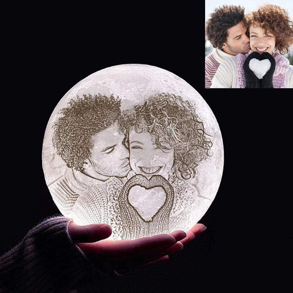 Personalisierte 3D Druck Foto&Gravierte Mondlampe - Für Valentinstag - 2 Farben Berühren(10cm-20cm) - meinefotohandyhuelle