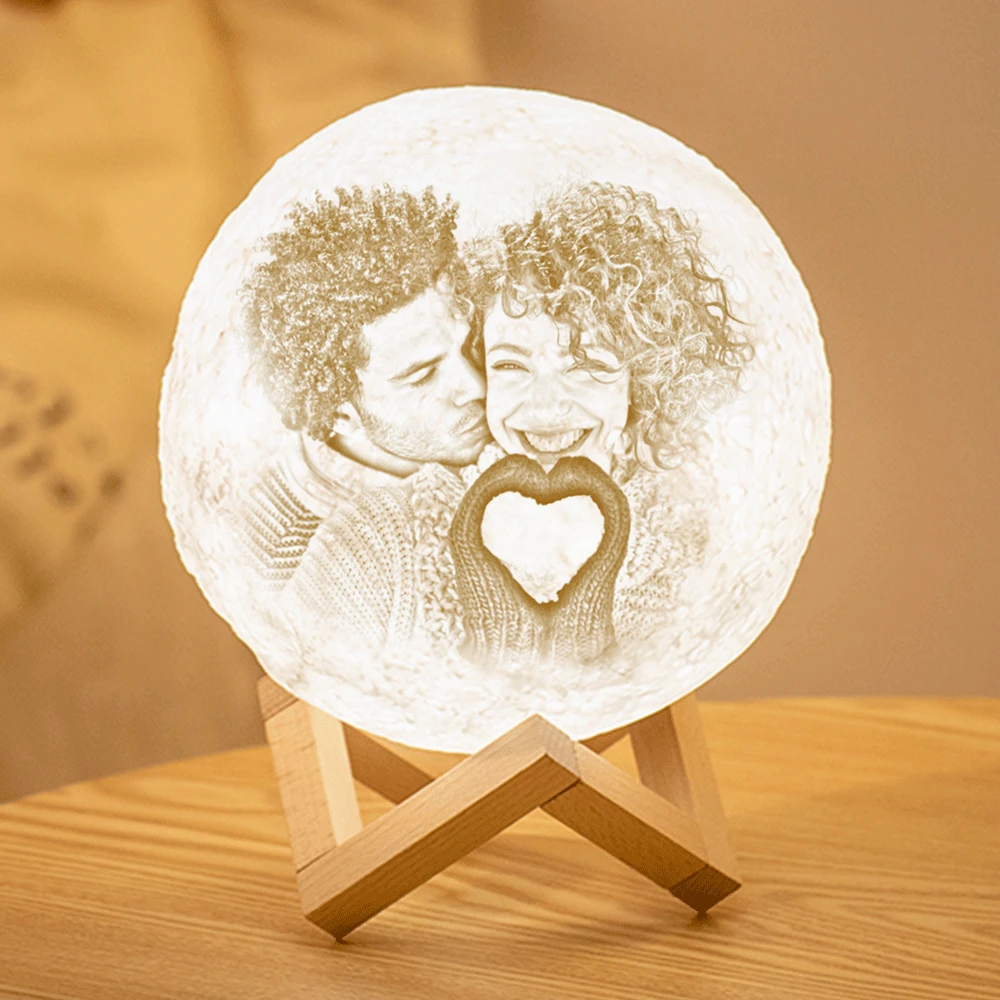 Personalisierte 3D Druck Foto&Gravierte Mondlampe - Für Valentinstag - Tippen Auf 3 Farben(10cm-20cm) - meinefotohandyhuelle