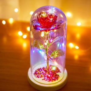 Rote Rose in Glaskuppel mit LED-Leuchten Stimmungsbeleuchtung