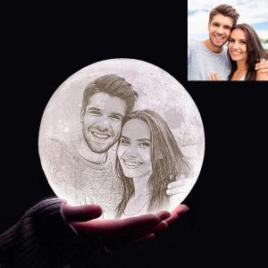 Vatertagsgeschenke Personalisierte 3D Druck Foto&Gravierte Mondlampe - Für Valentinstag - Tippen Auf 3 Farben(10cm-20cm)