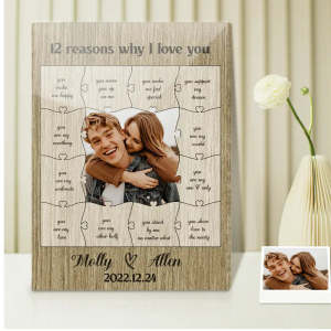 12 Gründe, warum ich dich liebe mit Acrylfoto, Holzkiste und Puzzle, personalisiertem Valentinstagsgeschenk oder romantischem Jahrestagsgeschenk für den Freund