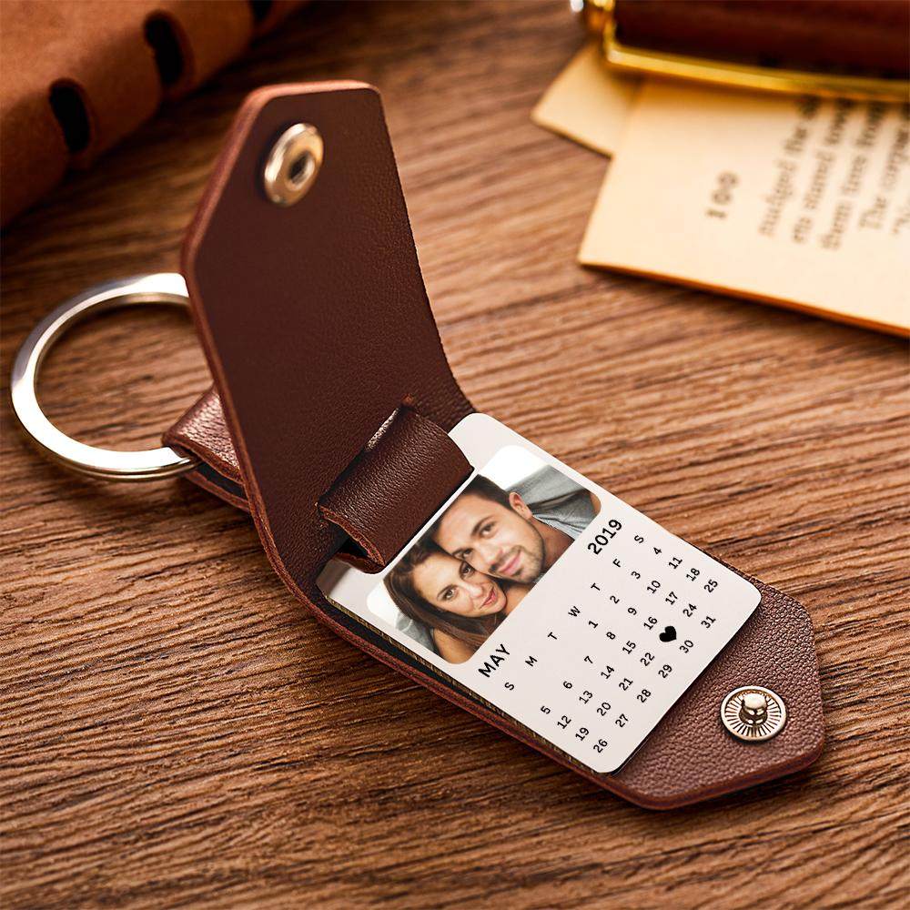 Leder-foto-schlüsselanhänger, Individuelles Freundgeschenk, Jahrestagsgeschenk, Individueller Bild-schlüsselanhänger Mit Eingraviertem Text - 
