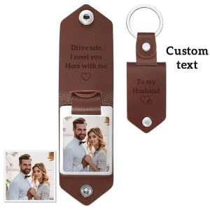 Drive Safe Personalisierter Schlüsselanhänger aus Leder mit Foto, Text, Jubiläum für meinen Freund