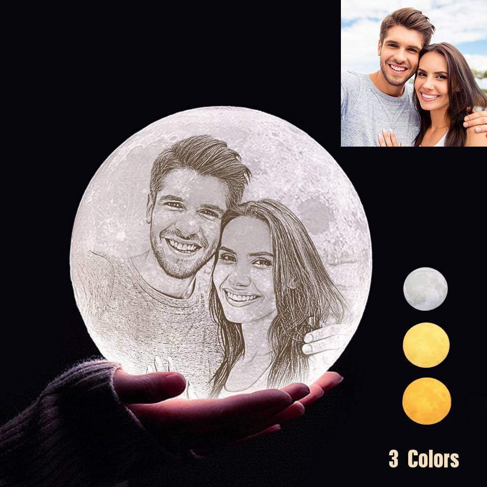 Personalisierte 3D Druck Foto&Gravierte Mondlampe - Für Valentinstag - Tippen Auf 3 Farben(10cm-20cm) - meinefotohandyhuelle