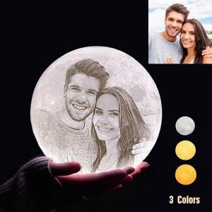 Vatertagsgeschenke Personalisierte 3D Druck Foto&Gravierte Mondlampe - Für Valentinstag - Tippen Auf 3 Farben(10cm-20cm)