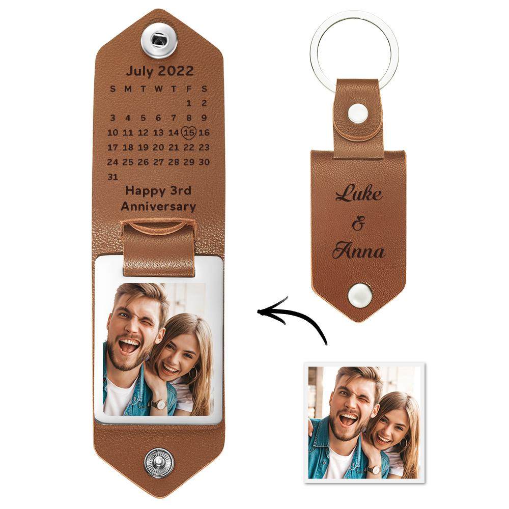 Einzigartiger Personalisierter Jubiläums-kalender Mit Foto-schlüsselanhänger Aus Leder, Verlobungs-datumskalender-geschenk - 