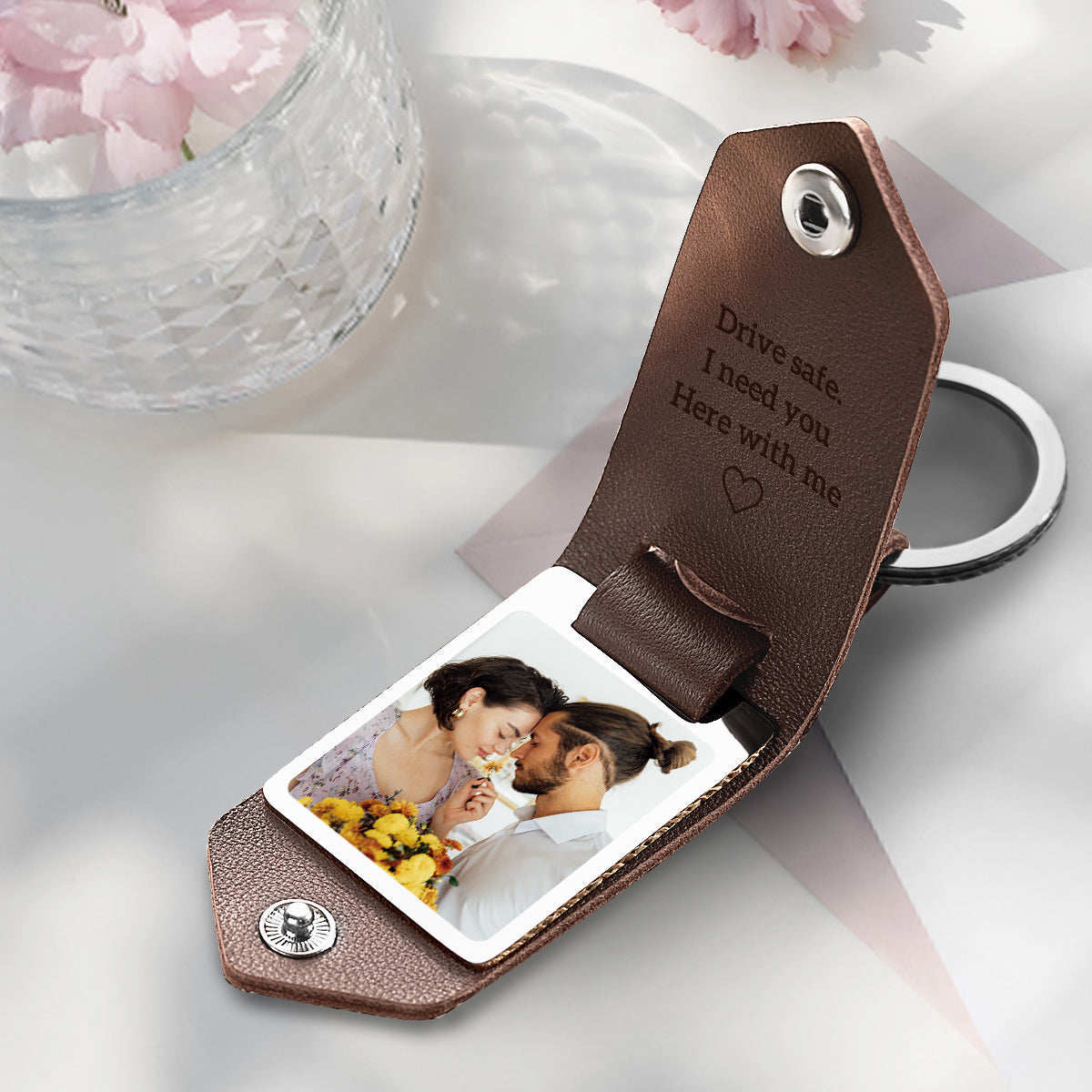 Drive Safe Keychain To My Soulmate Custom Leather Photo Text Keychain Mit Graviertem Text - 