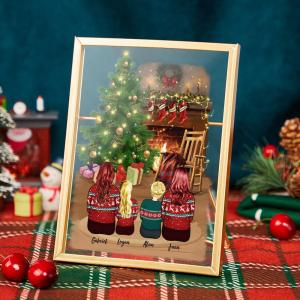 Weihnachtsgeschenke Familie Freunde und Haustiere Cartoon Plauqe mit goldenem Rahmen