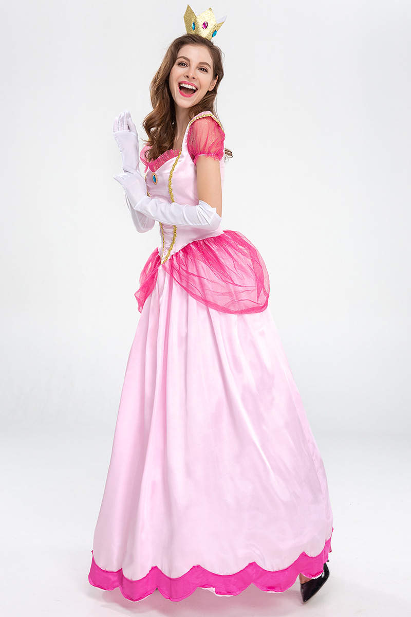 Girls Pink Peach Princess Dress Super Mario Costume Christmas Party Pink  Peach Dress Kids Halloween Cosplay Costume
