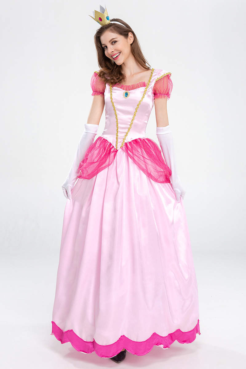 WISHTEN Princess Peach Costume for Adults,Princess Peach Dress for Women,  Halloween Costume Dress Up Outfit with Accessories : : Clothing