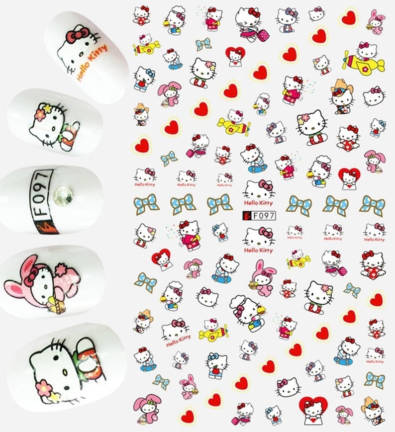 NAIL STICKER Cartoon, Hello Kitty & Heart #WG788
