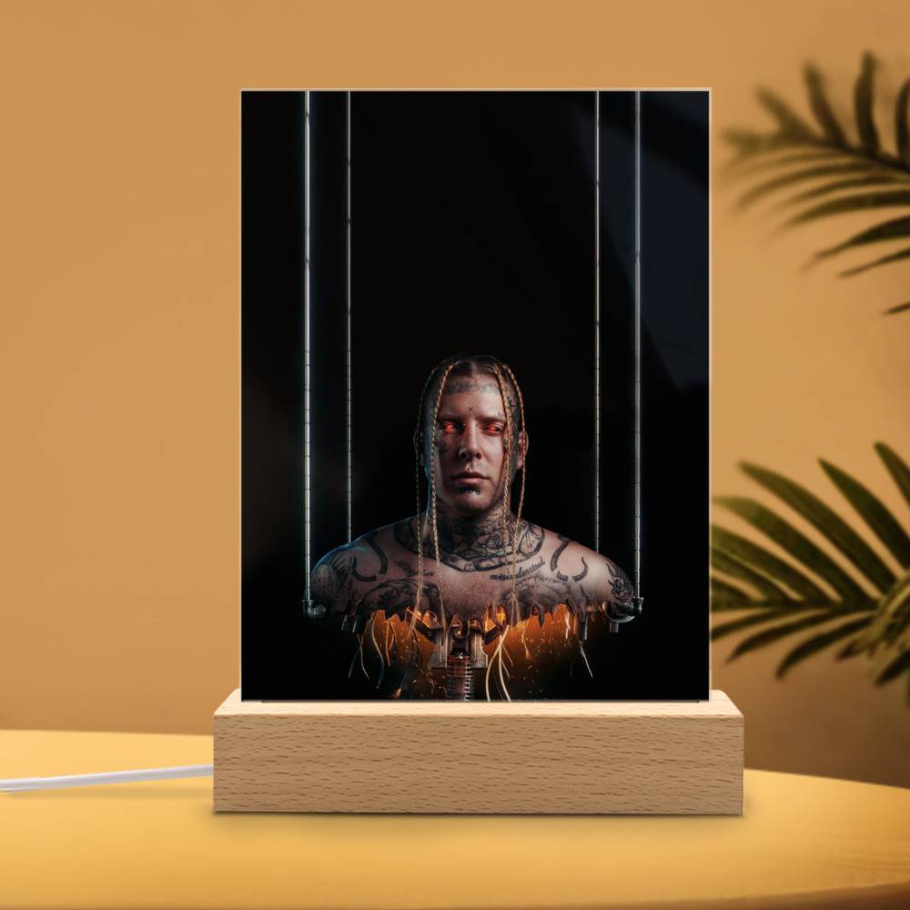 Tom Macdonald Lamp Classic Celebrity Night Light  No Guts No Glory by  Tom Macdonald Lamp with Wooden Base