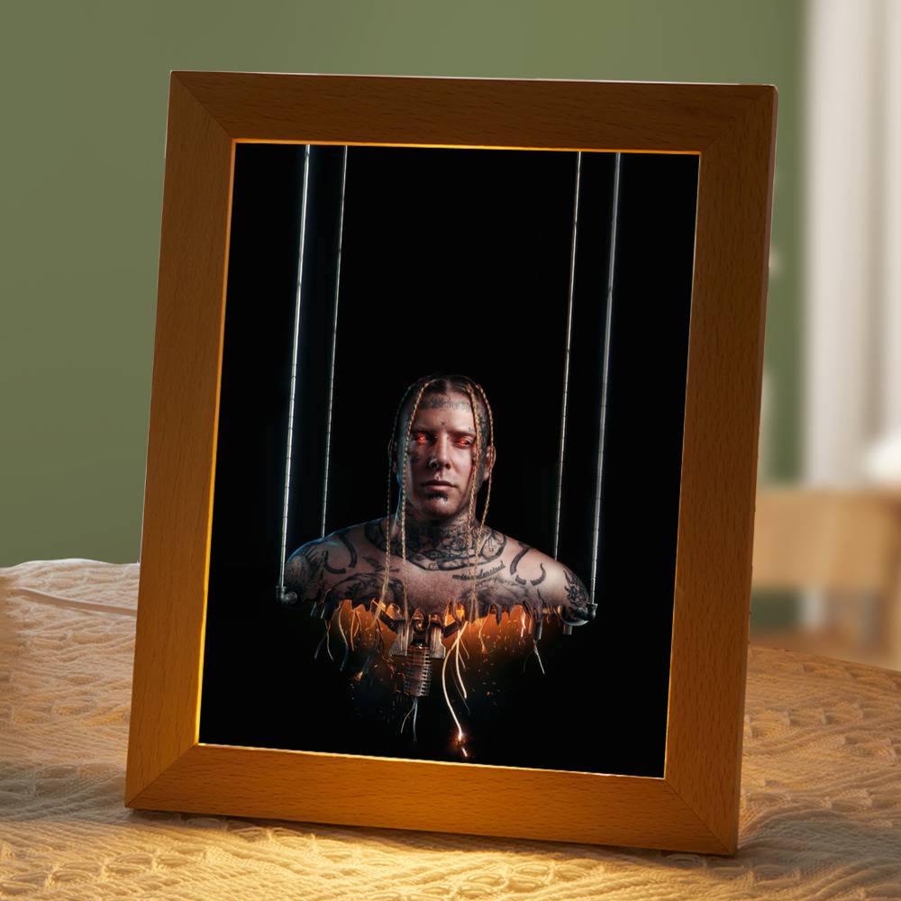 Tom Macdonald Lamp Classic Celebrity Night Light No Guts No Glory by Tom Macdonald Lamp with Wooden Frame