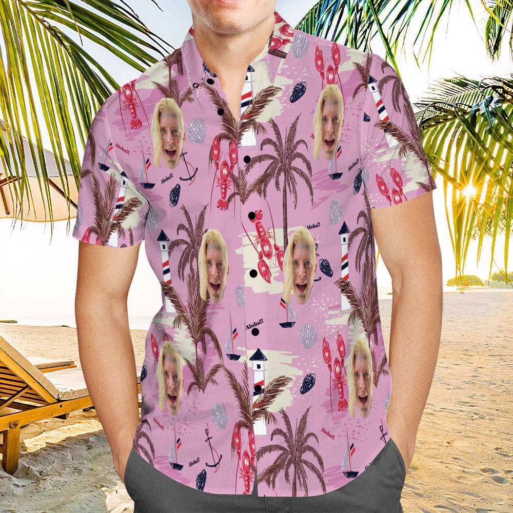 Tom Macdonald Hawaiian Shirt Custom Photo Hawaiian Shirt Pink Chinoiserie Print Hawaiian Shirt