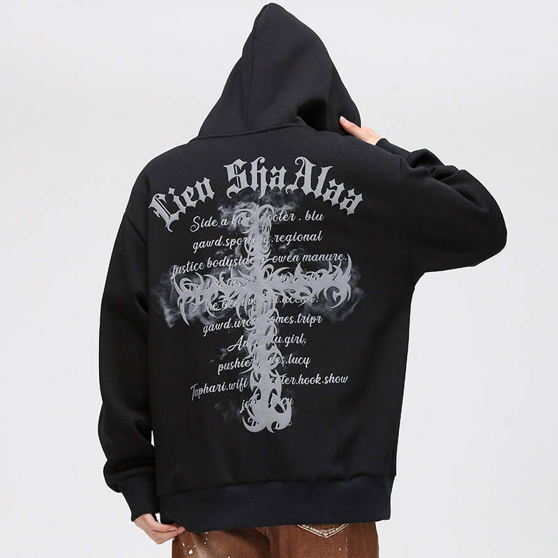 rhinestone zip up hoodie, Hip Hop Rhinestone Cross Hoodie