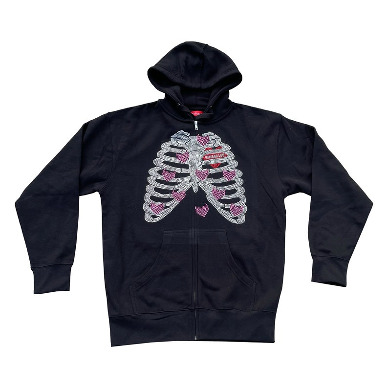 rhinestone skeleton hoodie, Versailles rib cage rhinestone zip up