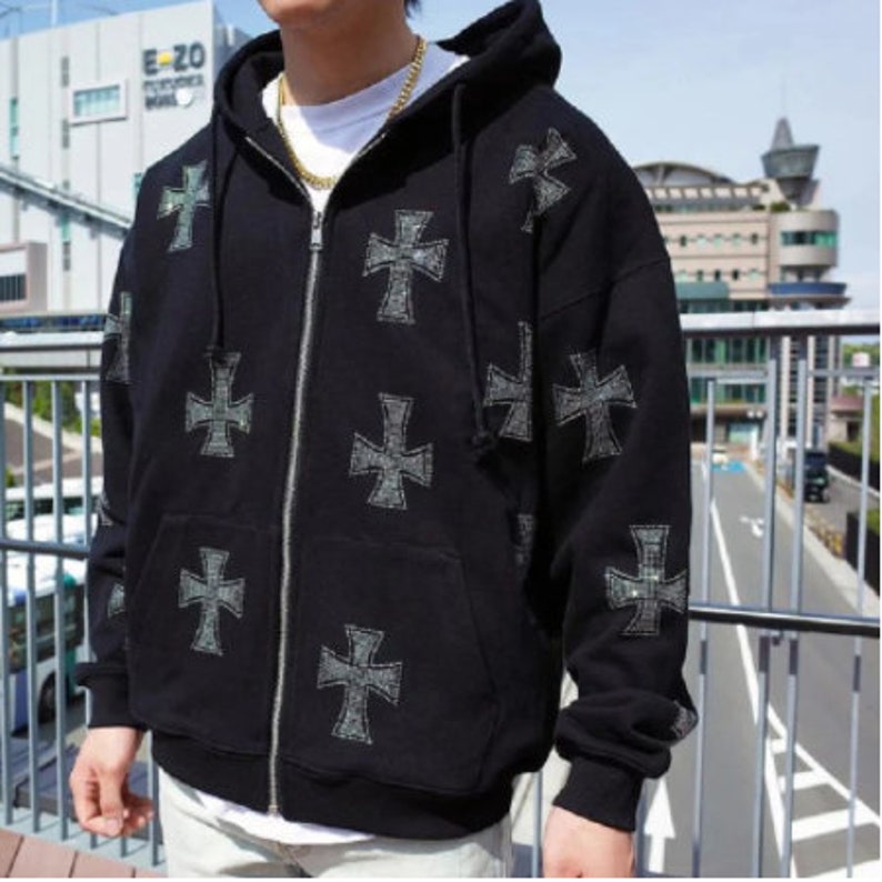 cross rhinestone hoodie