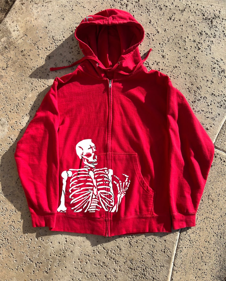 rhinestone skeleton hoodie, y2k skeleton body zip up hoodie