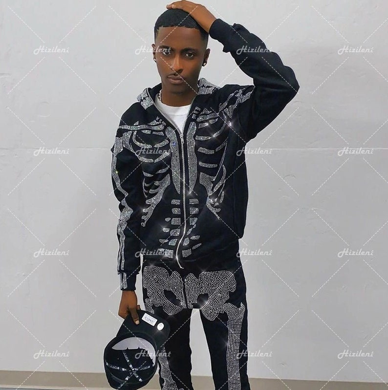 Skeleton hoodie rhinestone Clearance
