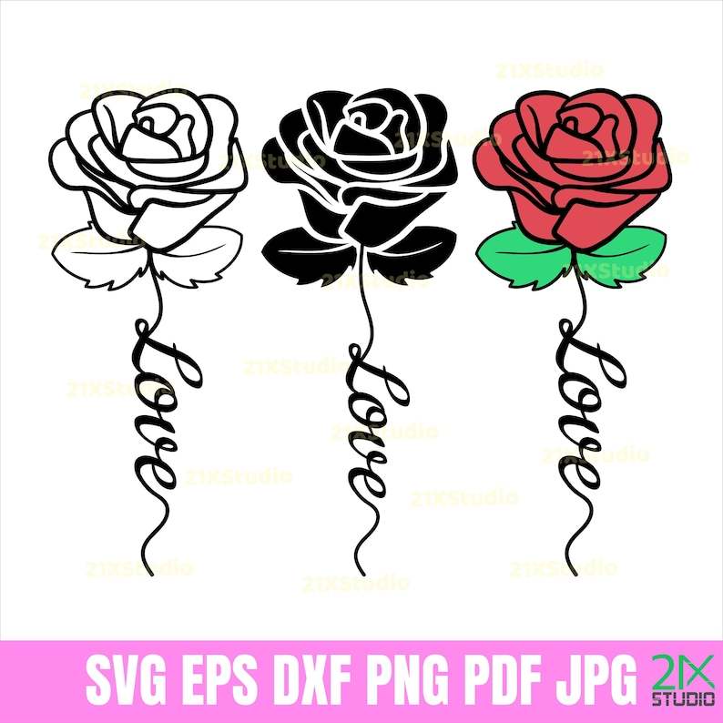 Love Floral Rose Svg Files For Cricut Designs, Silhouette Digital File Download