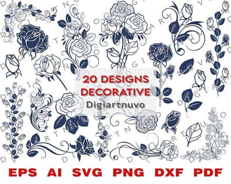 Rose Flower Svg, Rose Leaves Svg 