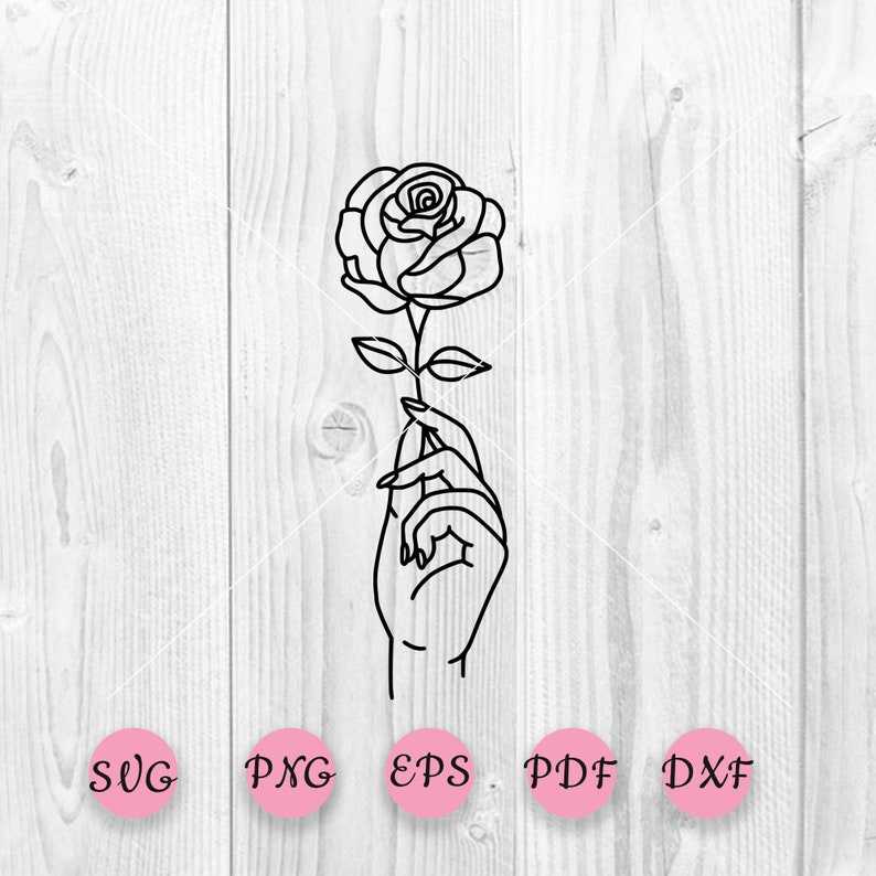 Hand With Rose Svg, Hand Svg, Floral Hand Svg, Line Art Svg