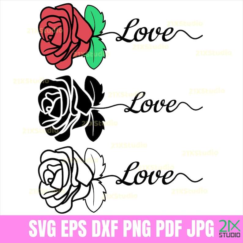 Love Floral Rose Svg Files For Cricut Designs, Silhouette Digital File Download