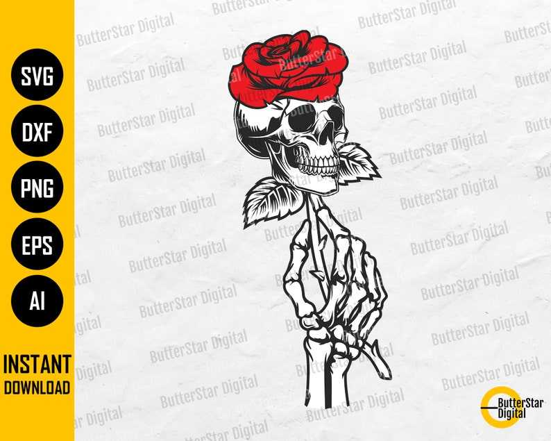 Skeleton Holding Skull Rose SVG#3