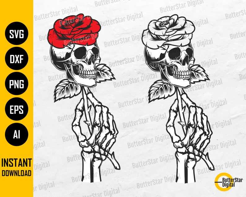 Skeleton Holding Skull Rose SVG