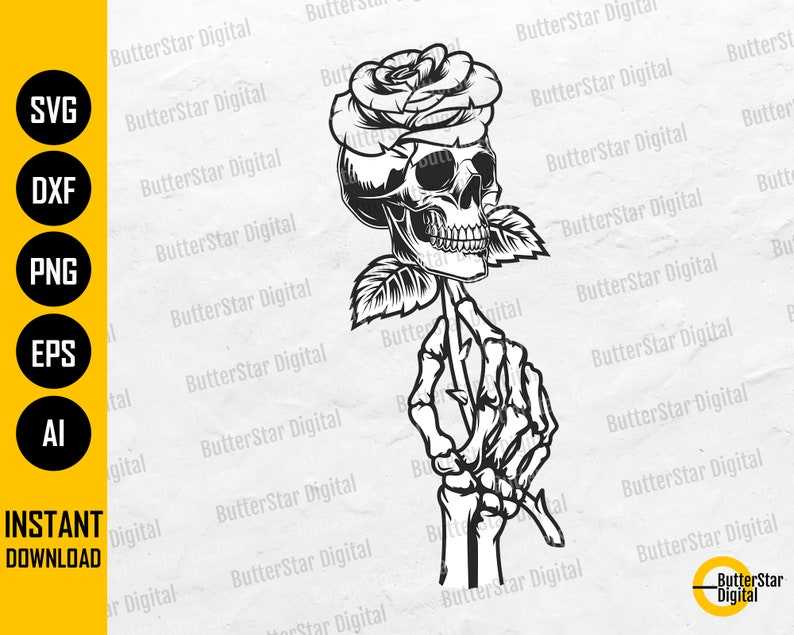 Skeleton Holding Skull Rose SVG#4